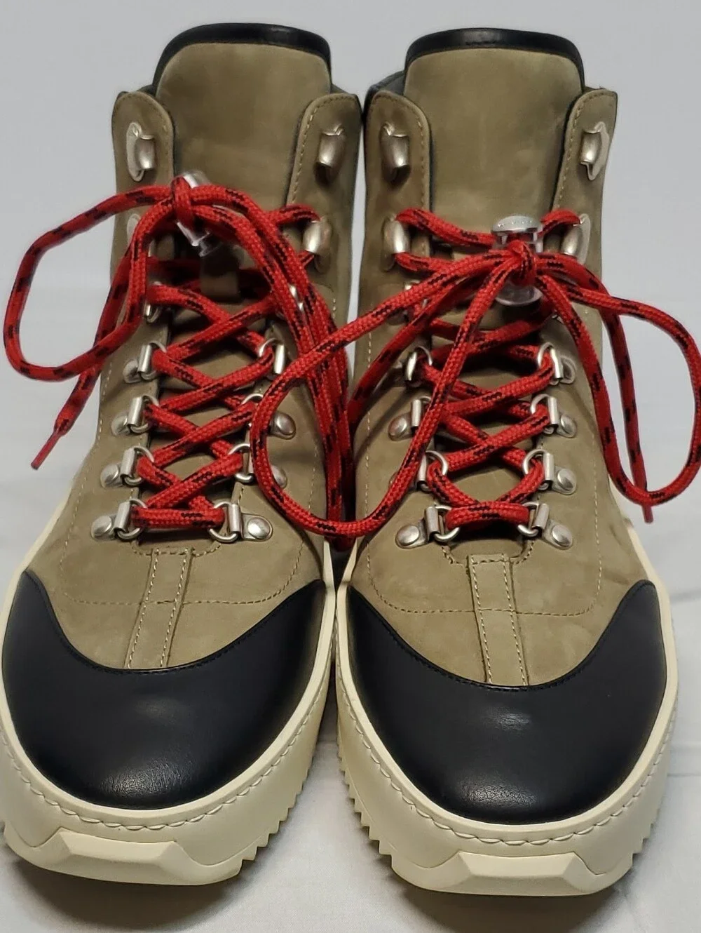 Fear of God Men's Ankle Hiking Boots Leather Lace-Up Olive-Beige/Black/Red US 42